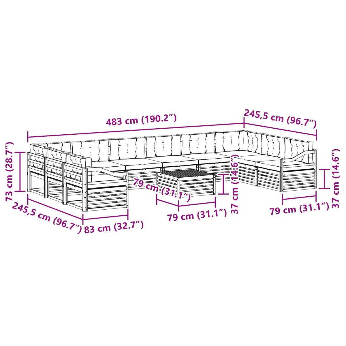 Sofagarnituren 11 stk. Natur und Creme Massivholz Akazie