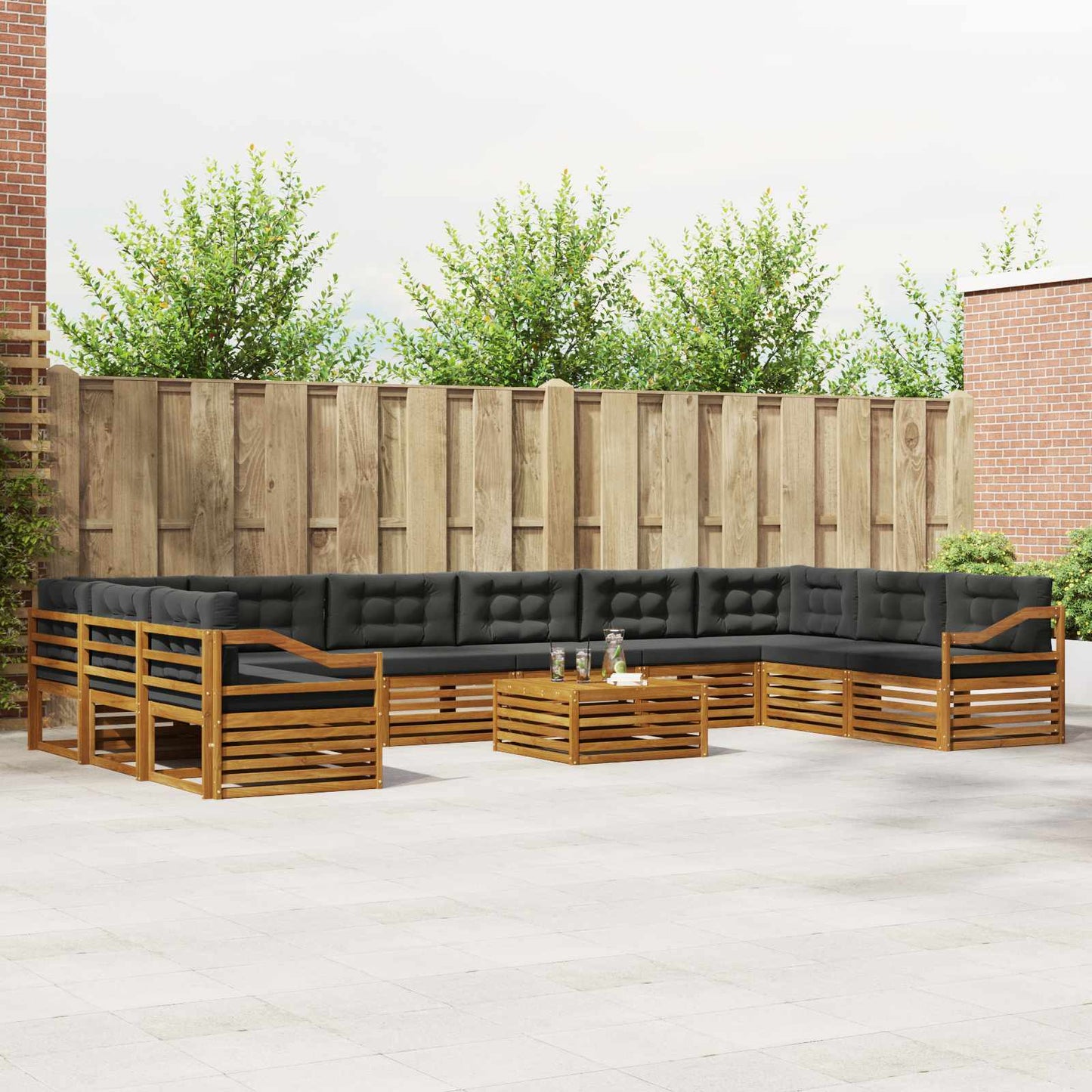 Sofagarnituren 11 pcs Natur und Anthrazit Massivholz Akazie
