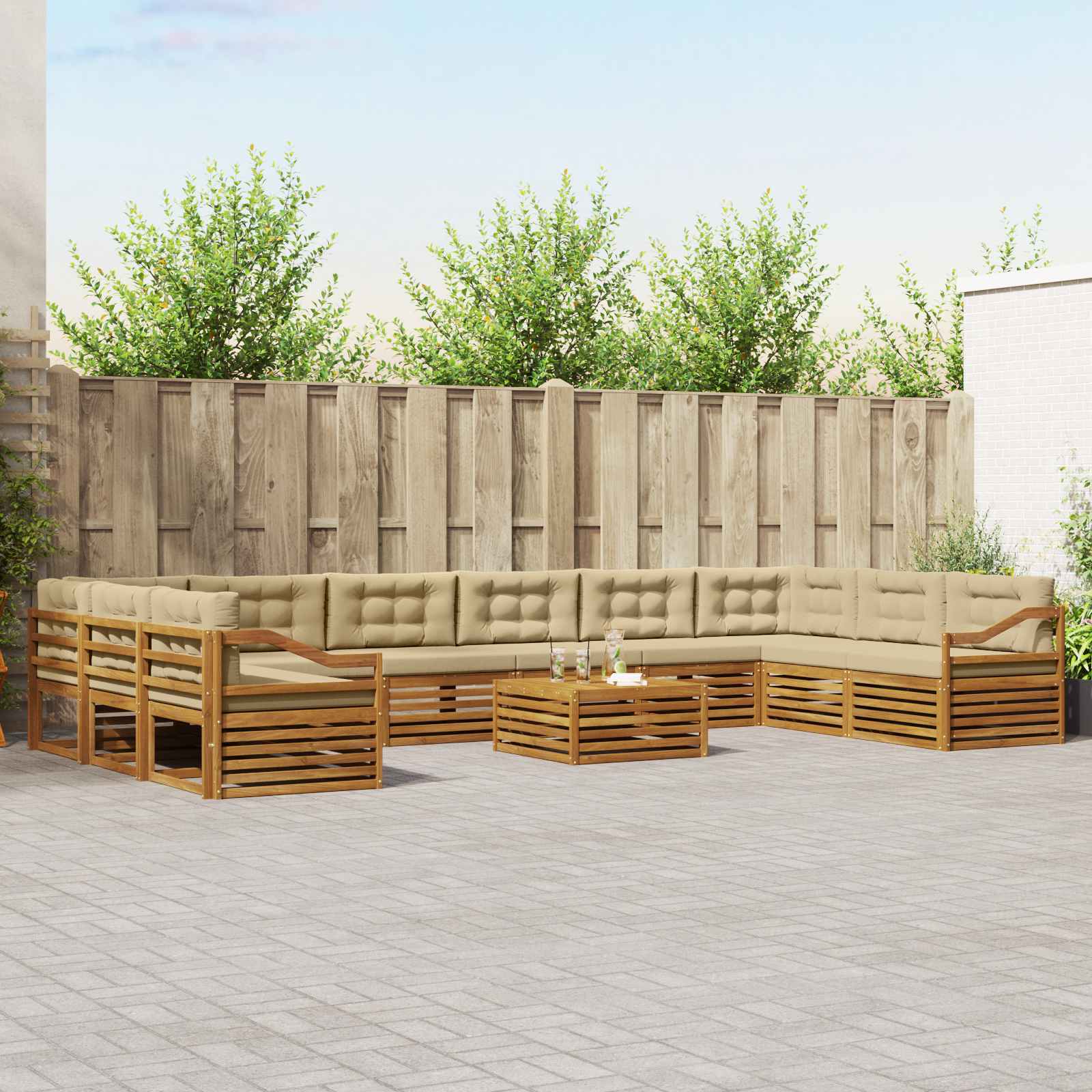 Sofagarnituren 11 pcs Natur und Beige Massivholz Akazie