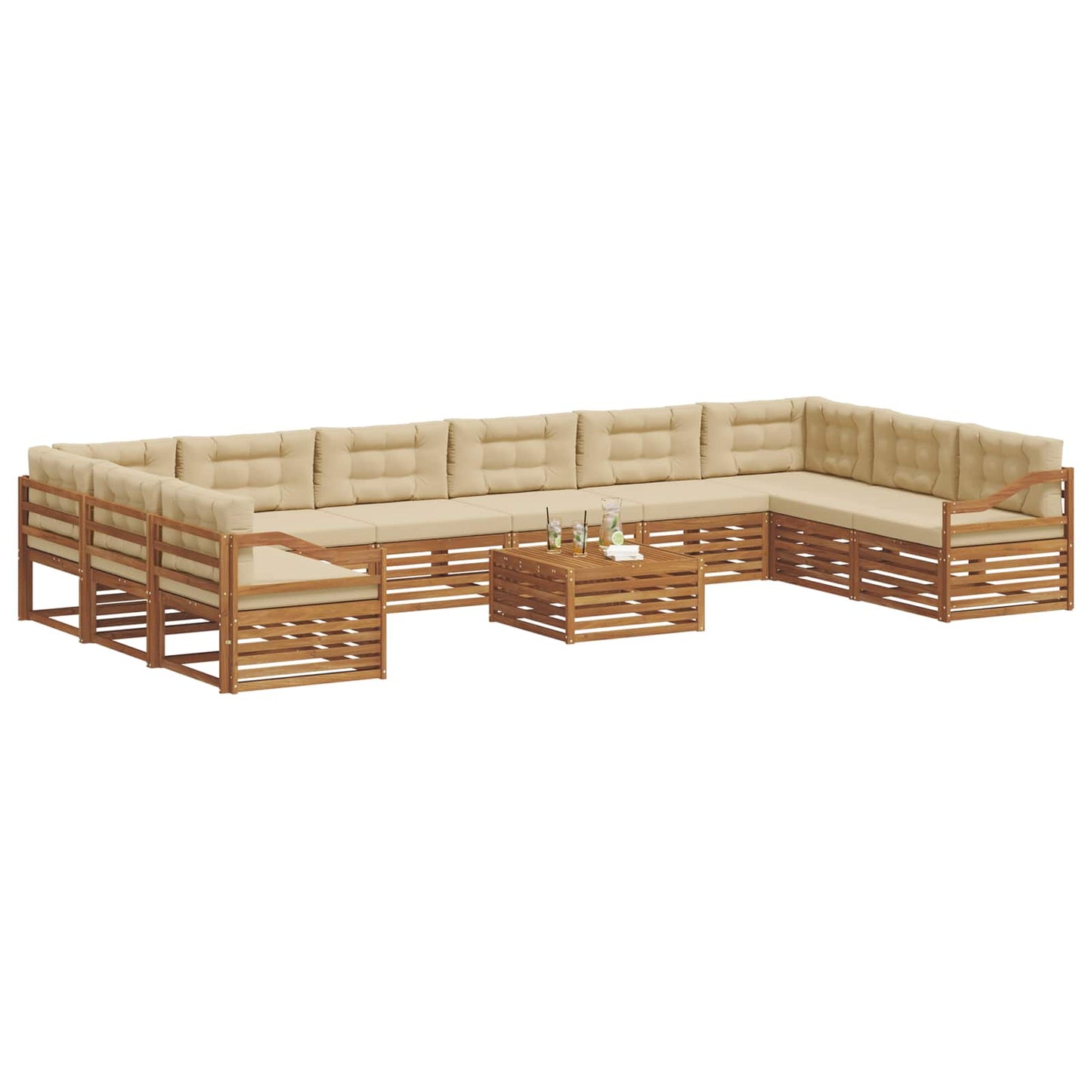Sofagarnituren 11 pcs Natur und Beige Massivholz Akazie