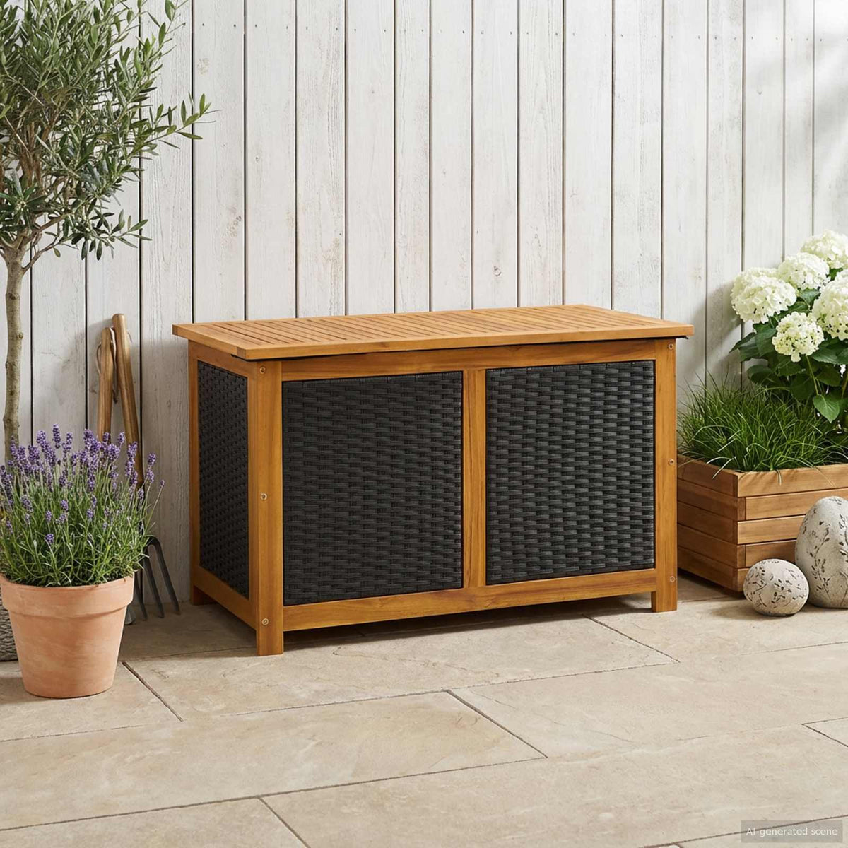 Gartenlagerbox 141 L Massivholz Akazie 90 x 50 x 56 cm Schwarz