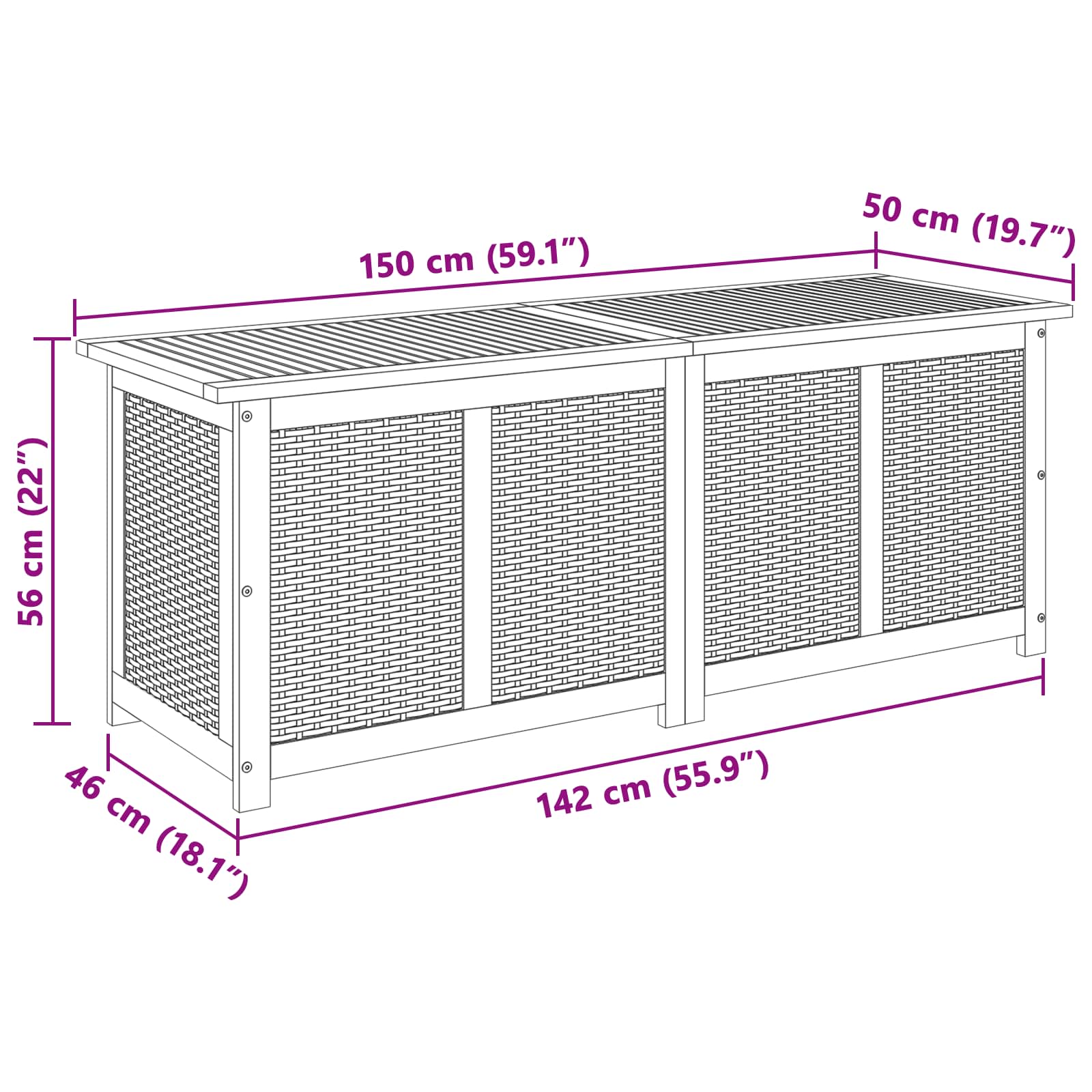 Gartenlagerbox 243 L Massivholz Akazie 150 x 50 x 56 cm Schwarz