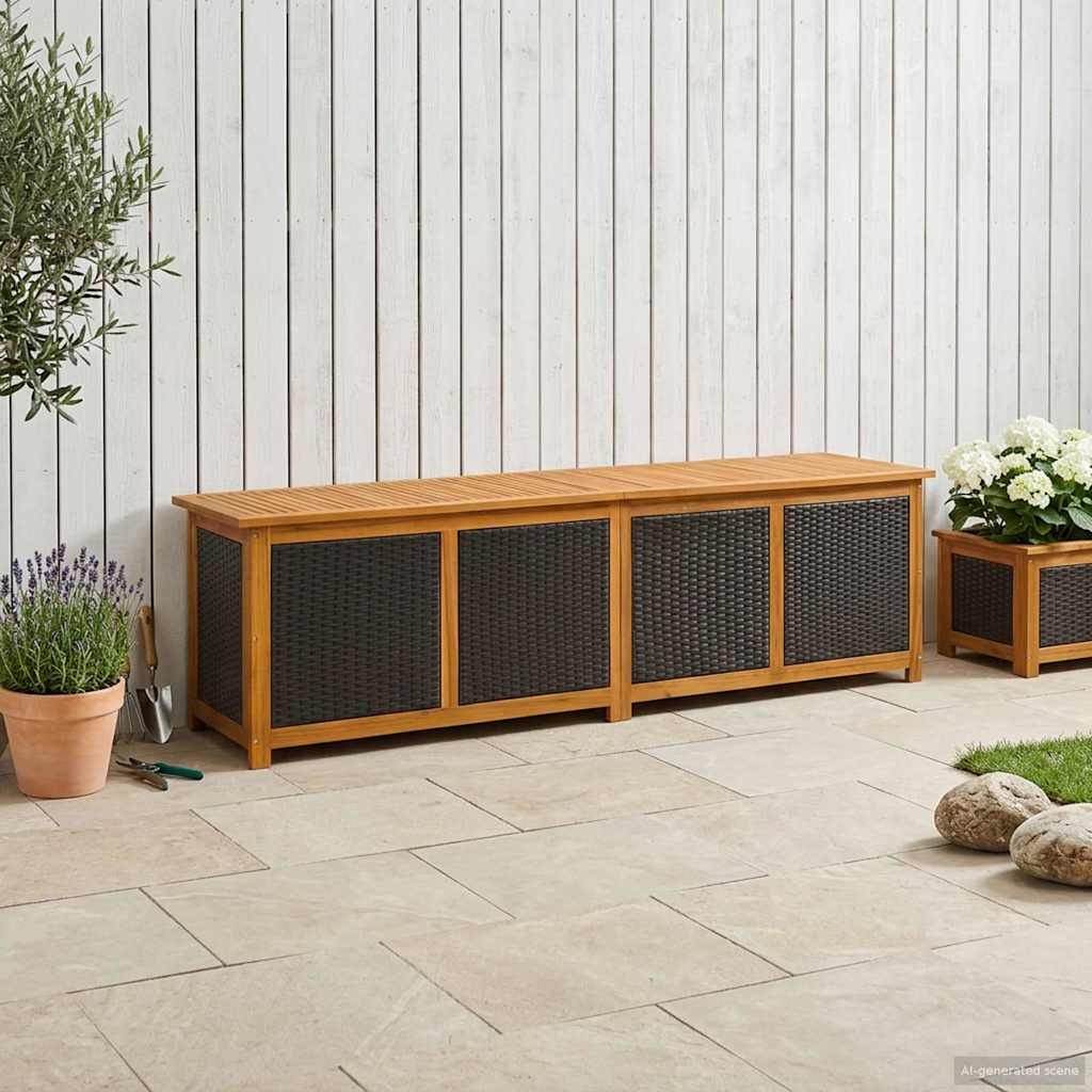 Gartenlagerbox 333 L Massivholz Akazie 200 x 50 x 56 cm Schwarz