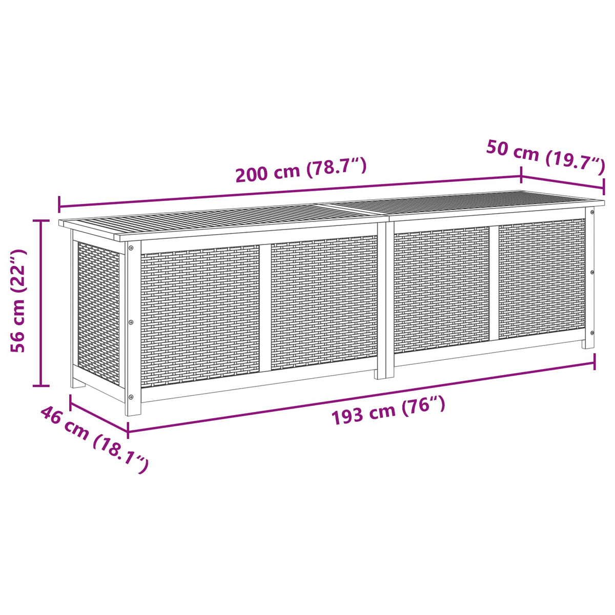 Gartenlagerbox 333 L Massivholz Akazie 200 x 50 x 56 cm Schwarz