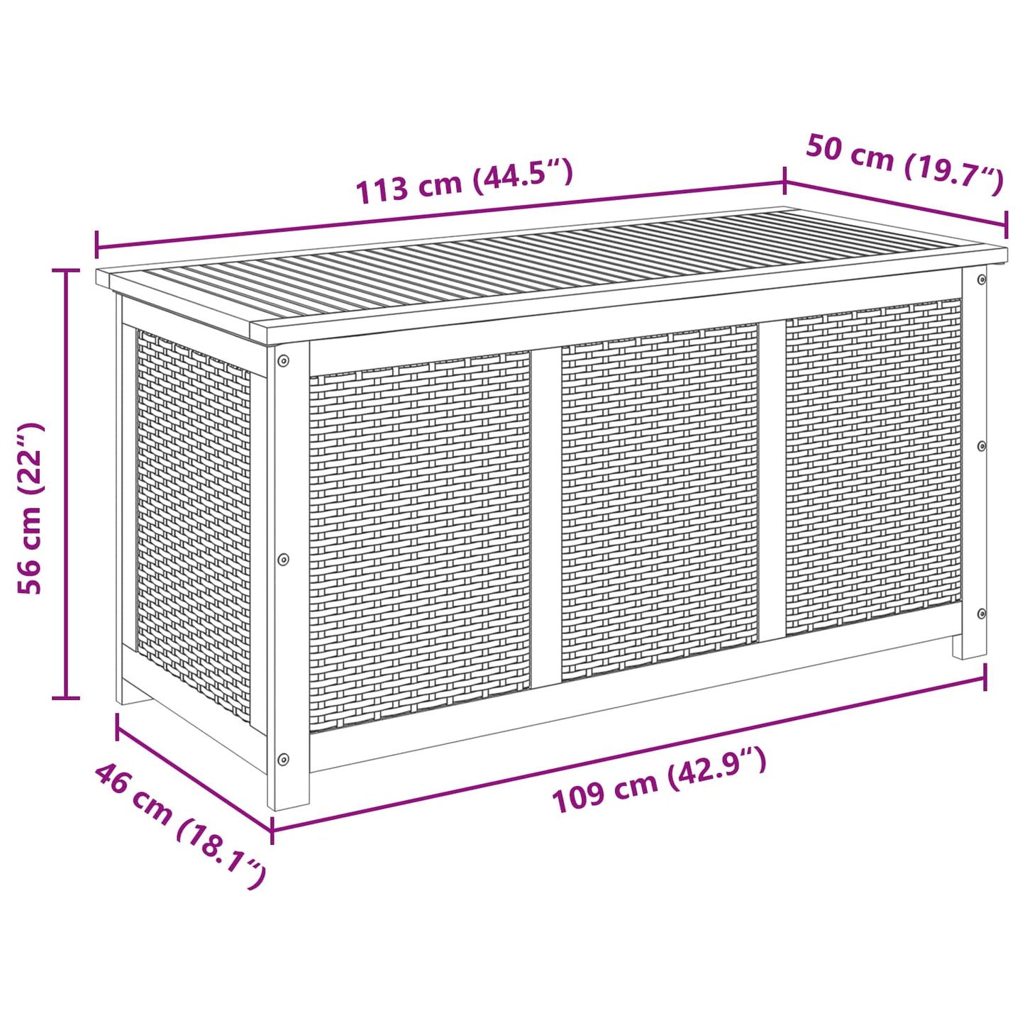 Gartenlagerbox 185 L Massivholz Akazie 113 x 50 x 56 cm Beige