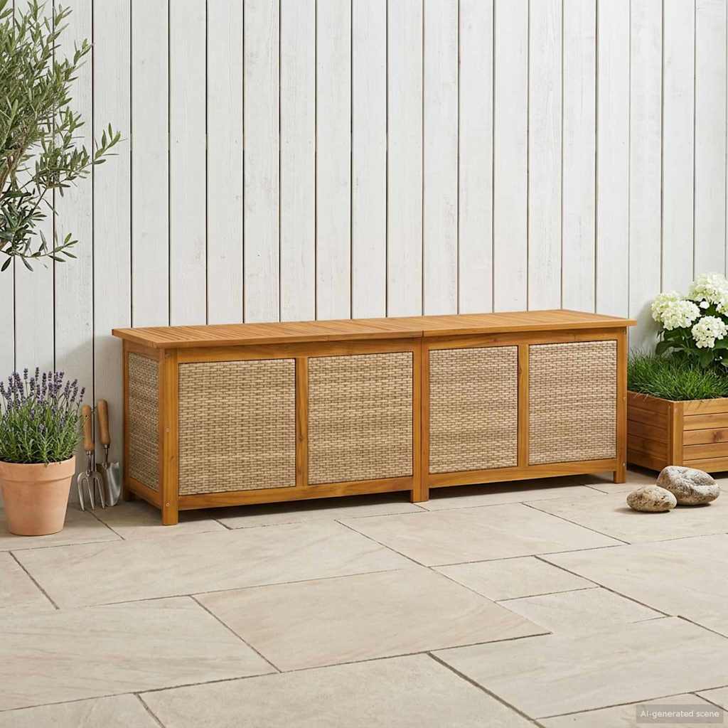 Gartenlagerbox 185 L Massivholz Akazie 200 x 50 x 56 cm Beige