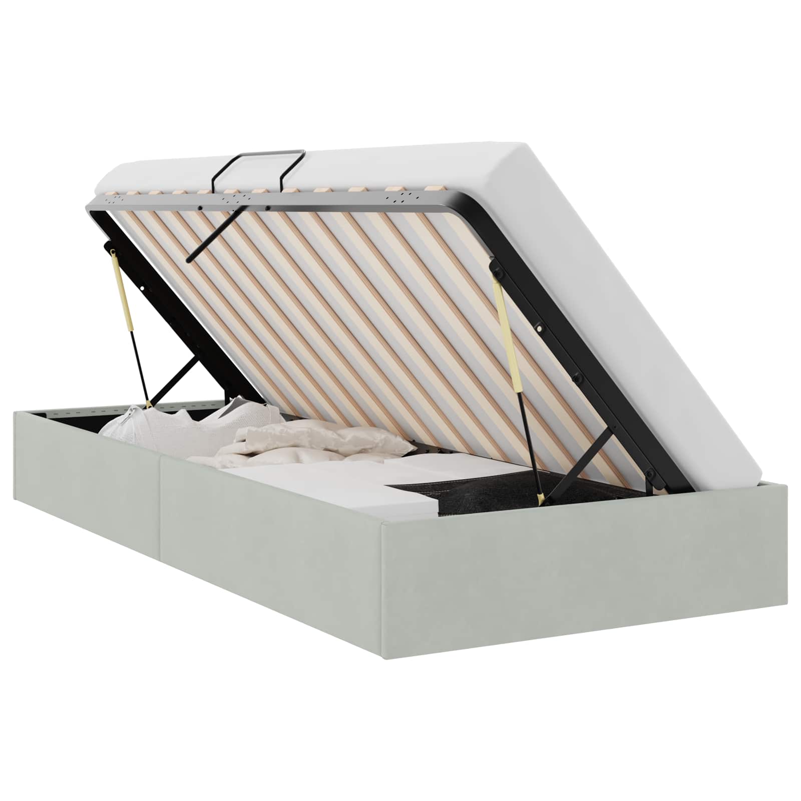 Aufbewahrungsbett mit Matratze Hellgrau 100 x 203 cm Samt