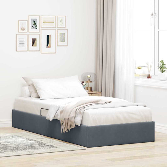 Aufbewahrungsbett mit Speicher Dunkelgrau 100 x 203 cm Samt