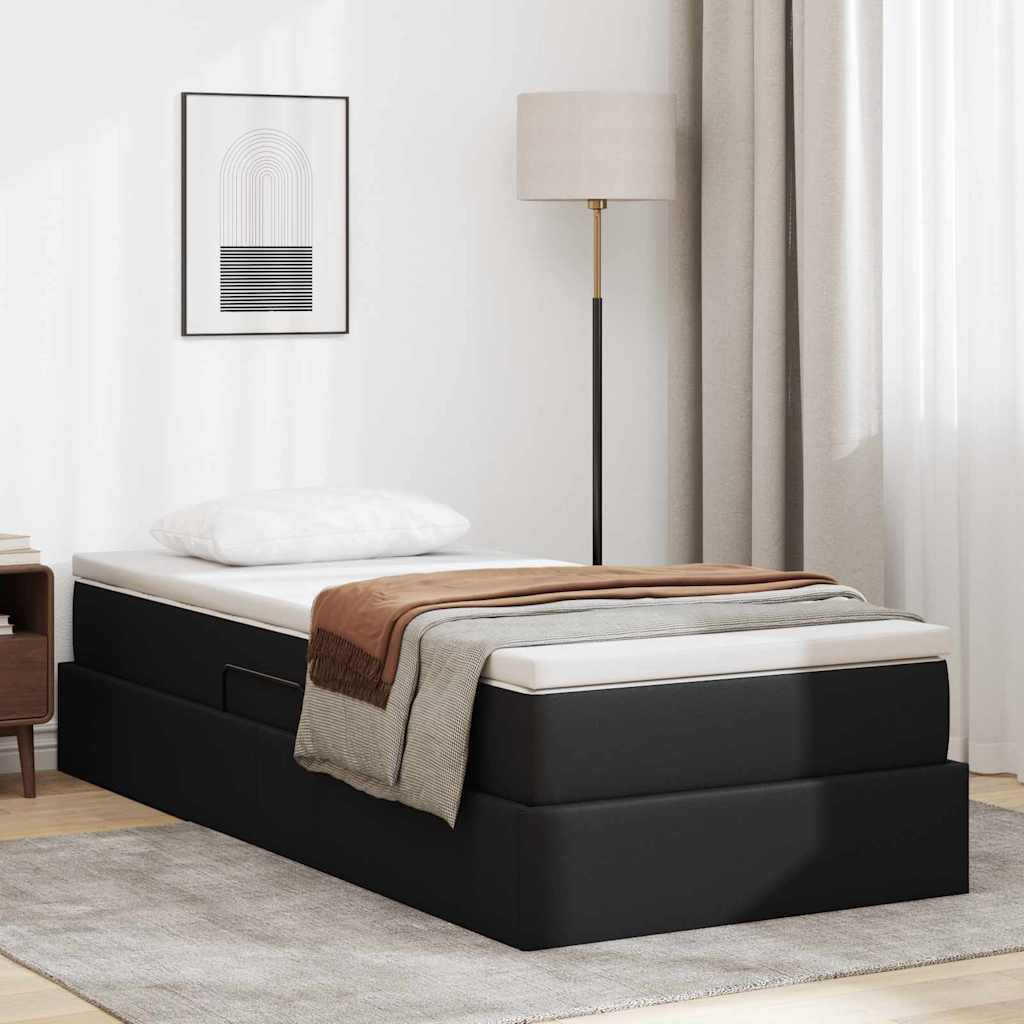 Aufbewahrungsbett mit Matratze Schwarz 90 x 190 cm Kunstleder
