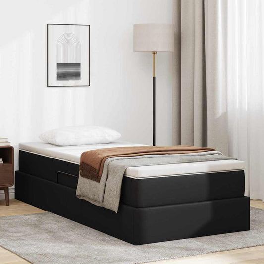 Aufbewahrungsbett mit Matratze Schwarz 90 x 190 cm Kunstleder