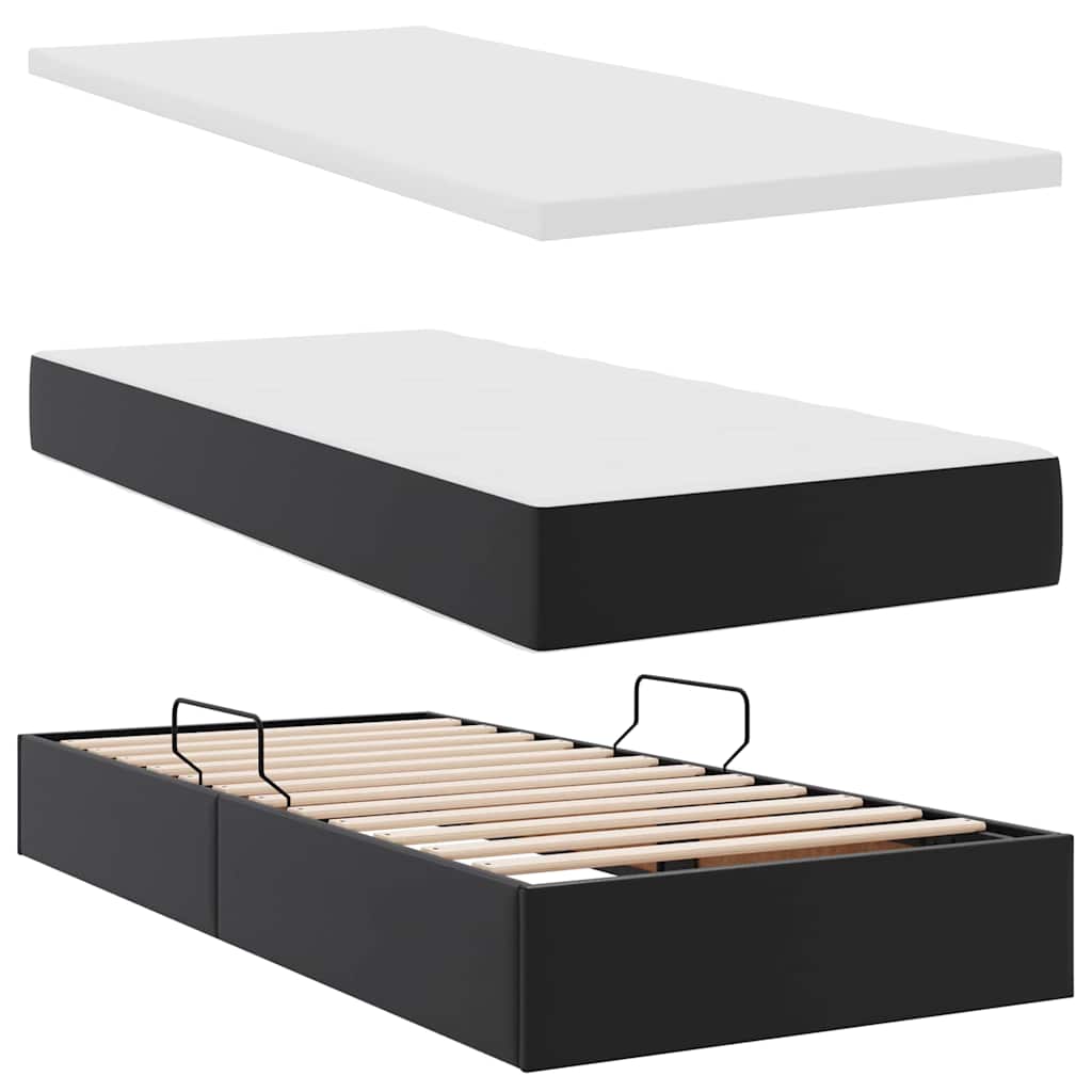 Aufbewahrungsbett mit Matratze Schwarz 90 x 190 cm Kunstleder