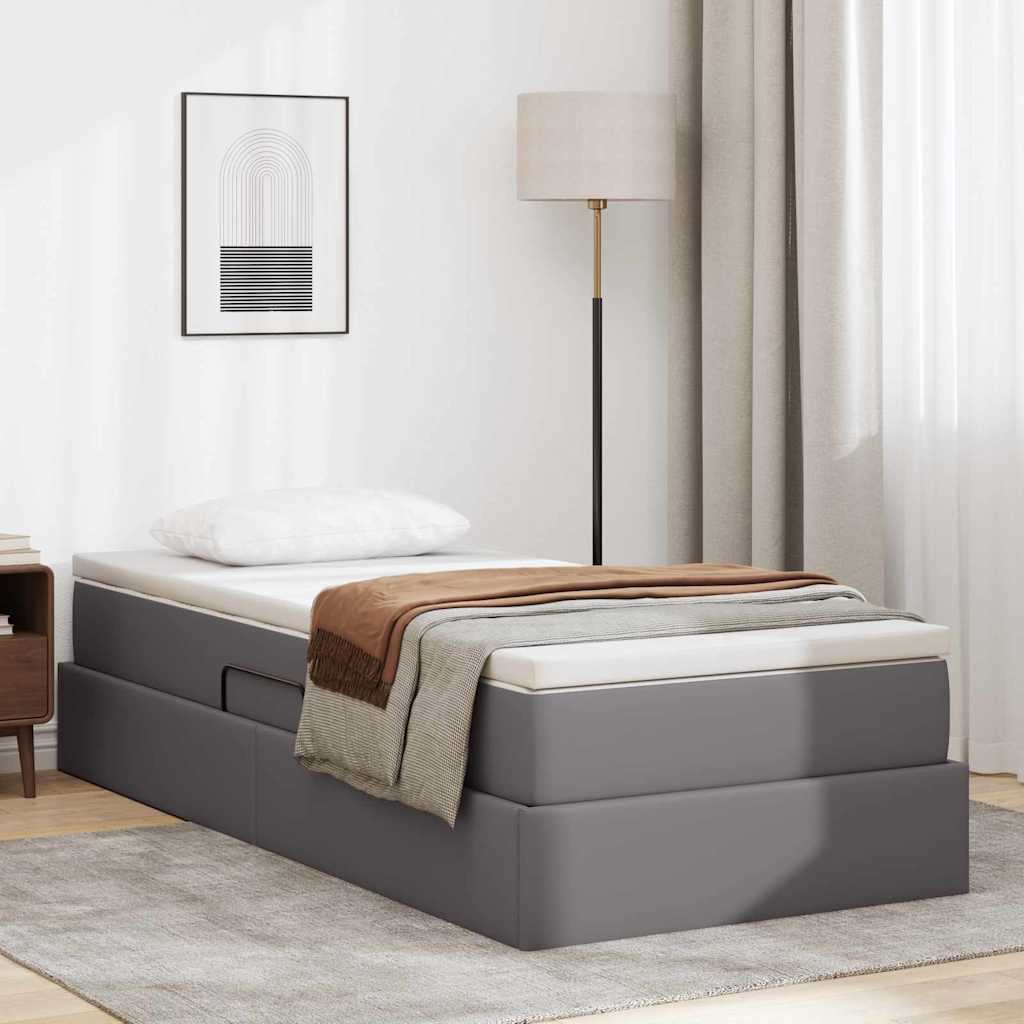 Aufbewahrungsbett mit Matratze Grau 90 x 200 cm Kunstleder