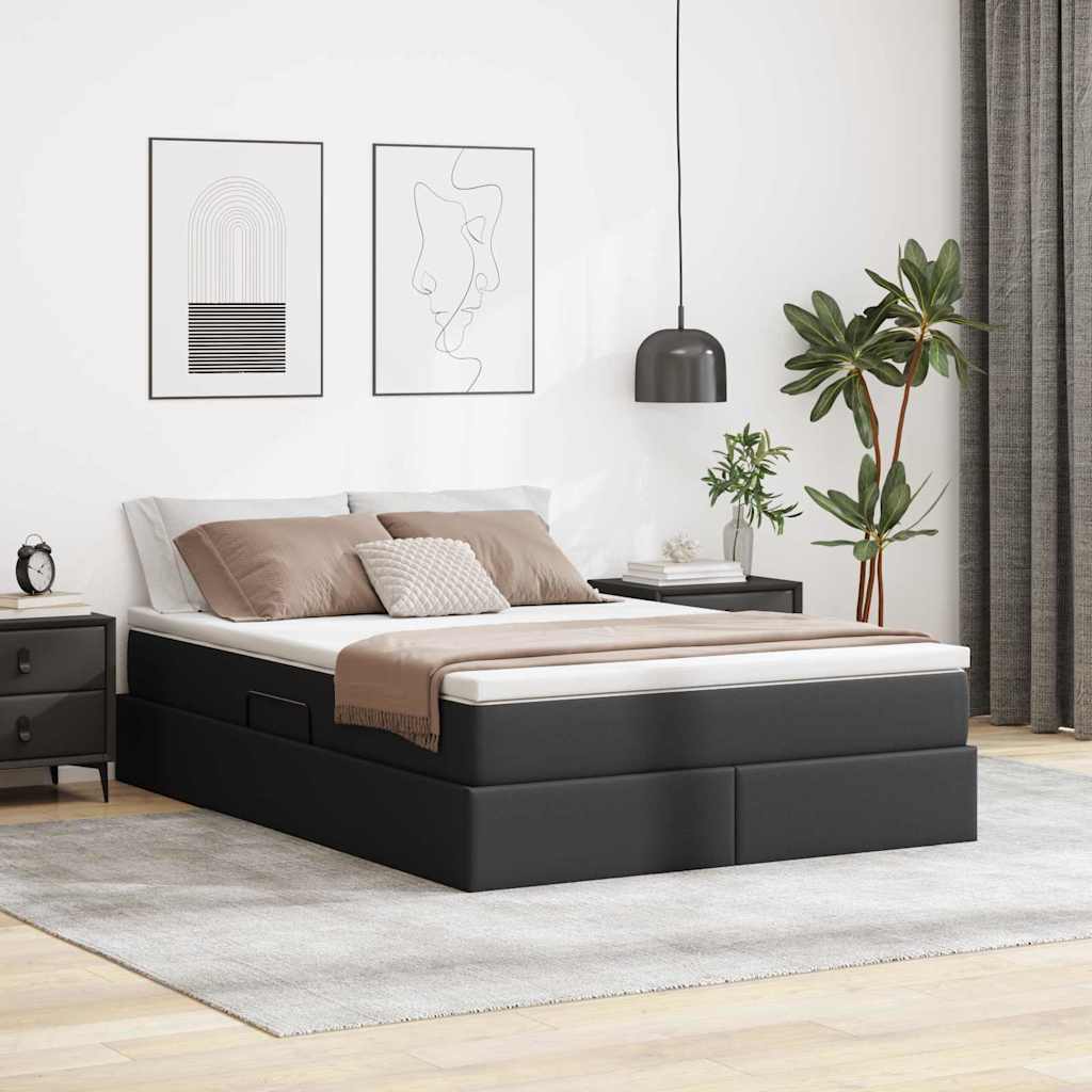 Aufbewahrungsbett mit Matratze Schwarz 140 x 200 cm Kunstleder