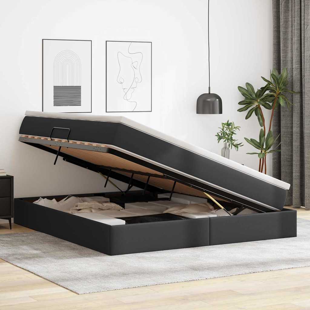 Aufbewahrungsbett mit Matratze Schwarz 160 x 200 cm Kunstleder