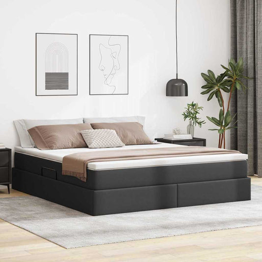 Aufbewahrungsbett mit Matratze Schwarz 180 x 200 cm Kunstleder