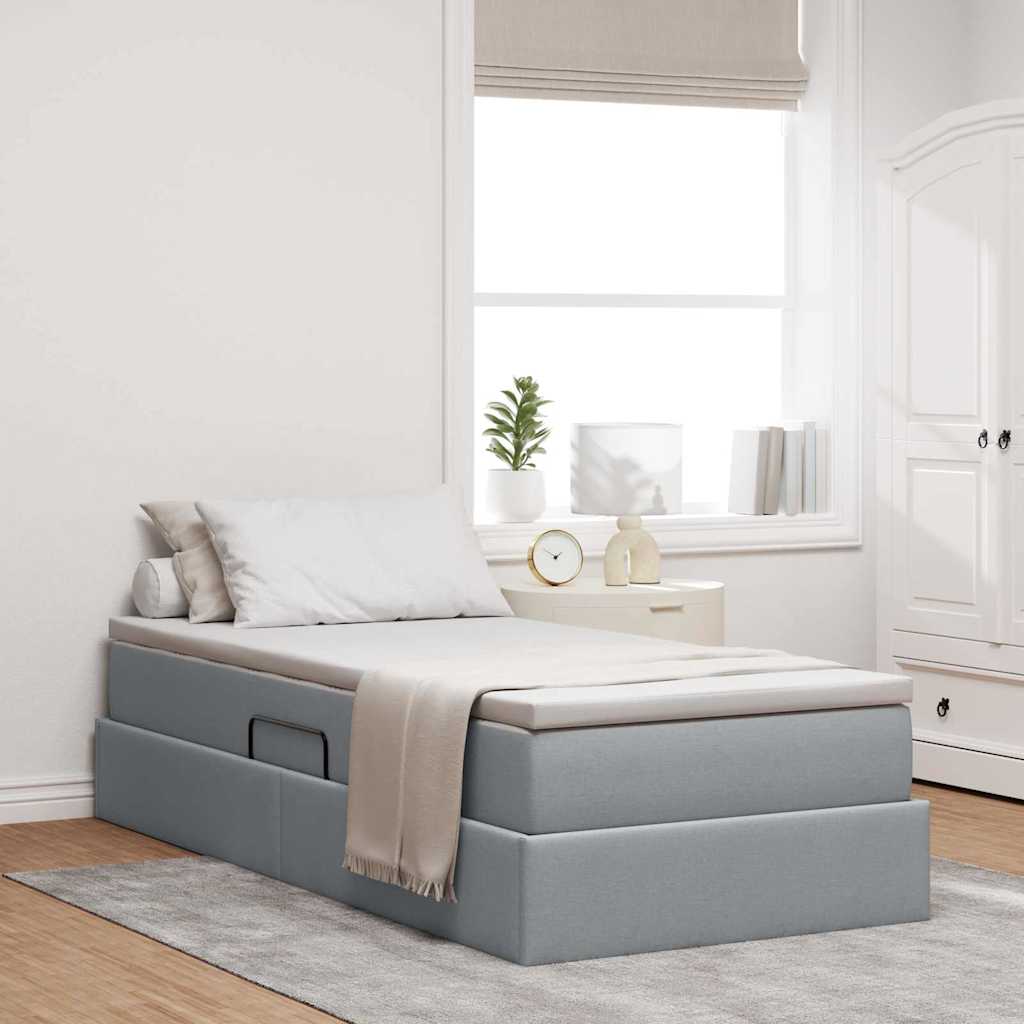 Aufbewahrungsbett mit Matratze Hellgrau 90 x 190 cm Polyester