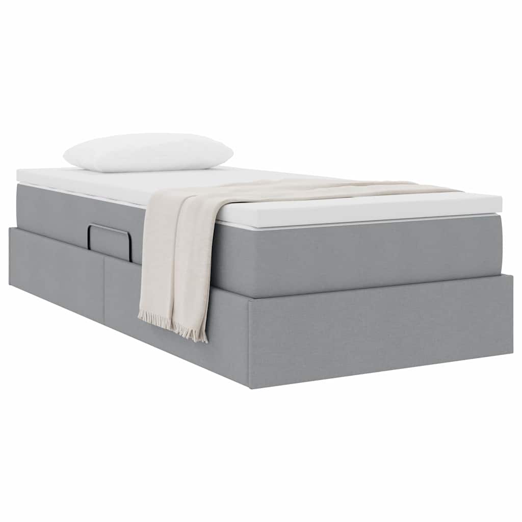Aufbewahrungsbett mit Matratze Hellgrau 90 x 190 cm Polyester
