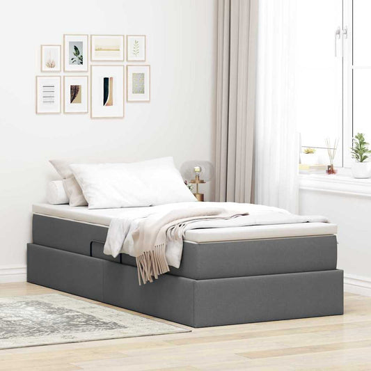 Aufbewahrungsbett mit Matratze Dunkelgrau 90 x 190 cm Polyester