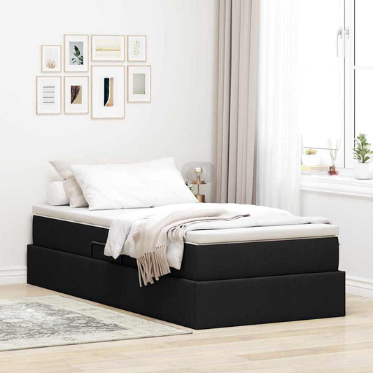 Aufbewahrungsbett mit Matratze Schwarz 90 x 190 cm Polyester