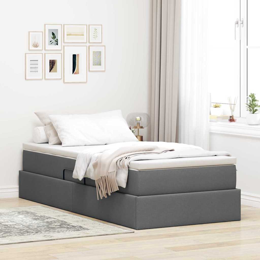 Aufbewahrungsbett mit Matratze Dunkelgrau 90 x 200 cm Polyester