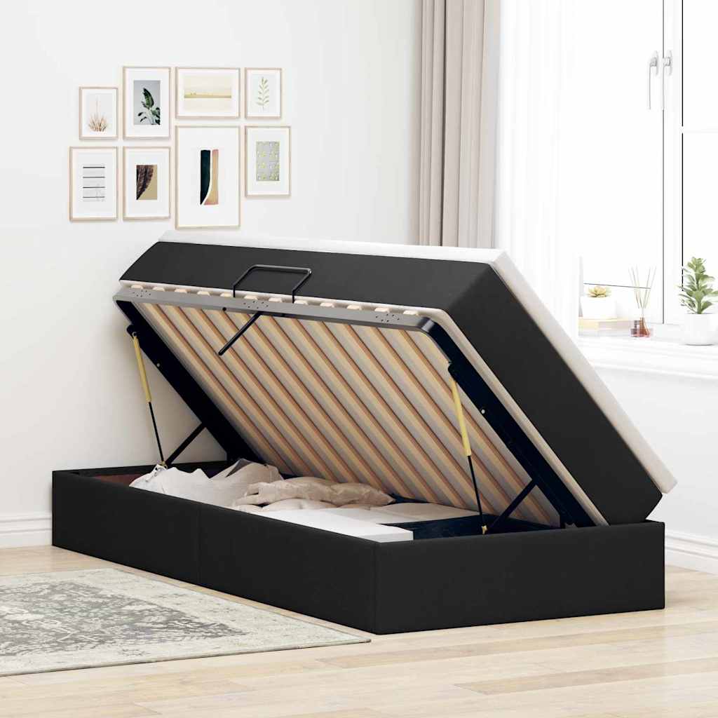 Aufbewahrungsbett mit Matratze Schwarz 90 x 200 cm Polyester