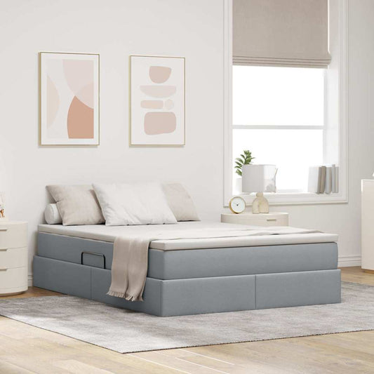 Aufbewahrungsbett mit Matratze Hellgrau 140 x 200 cm Polyester
