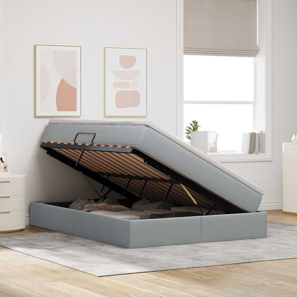 Aufbewahrungsbett mit Matratze Hellgrau 140 x 200 cm Polyester