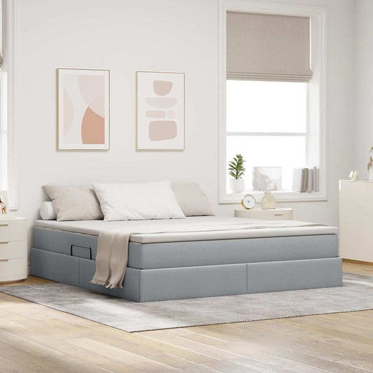 Aufbewahrungsbett mit Matratze Hellgrau 160 x 200 cm Polyester