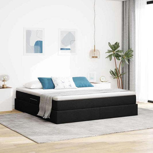 Aufbewahrungsbett mit Matratze Schwarz 160 x 200 cm Polyester
