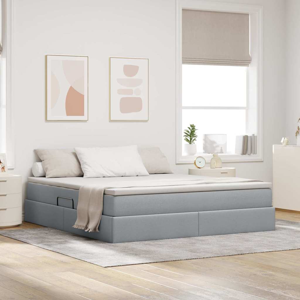 Aufbewahrungsbett mit Matratze Hellgrau 180 x 200 cm Polyester