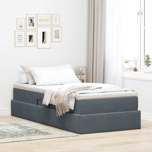 Aufbewahrungsbett mit Matratze Dunkelgrau 90 x 200 cm Samt