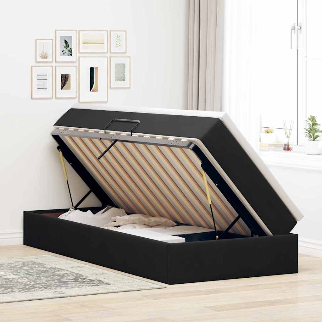 Aufbewahrungsbett mit Matratze Schwarz 100 x 200 cm Samt