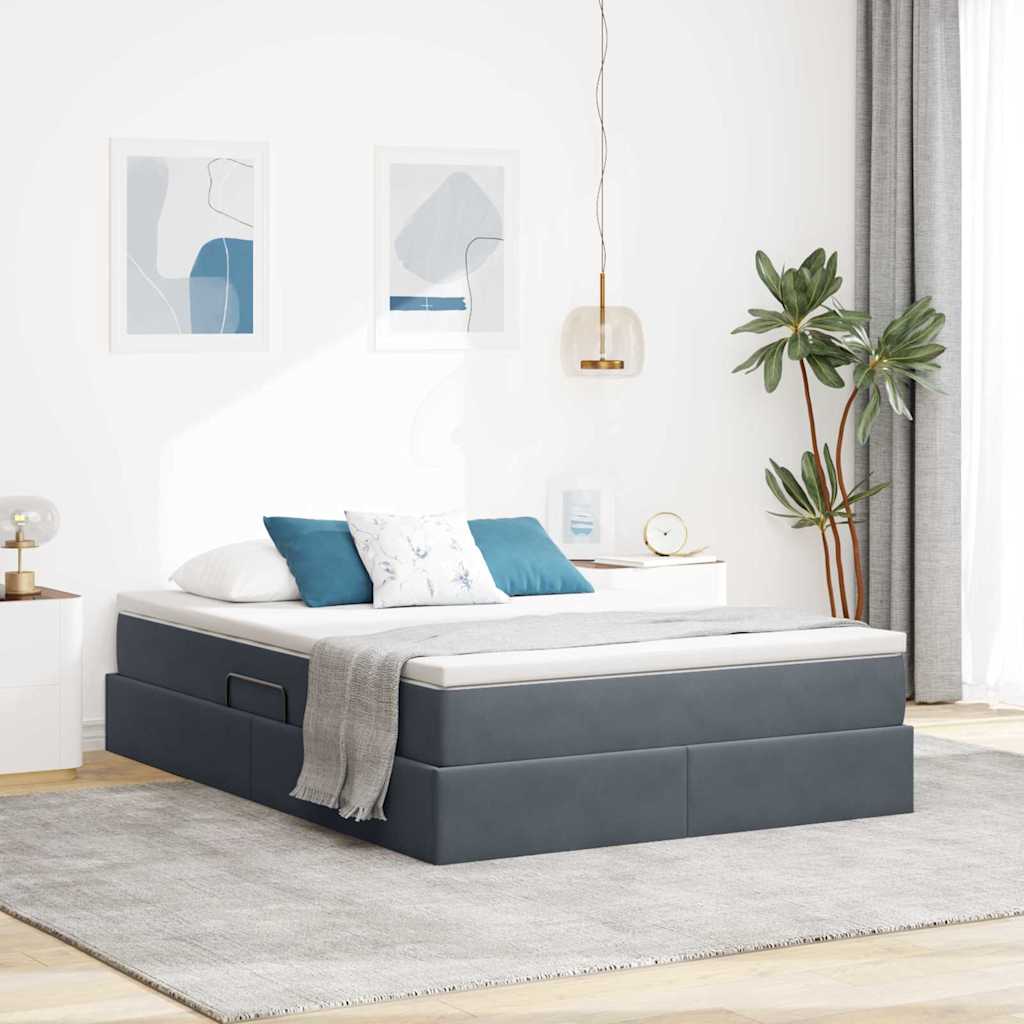 Aufbewahrungsbett mit Matratze Dunkelgrau 140 x 200 cm Samt
