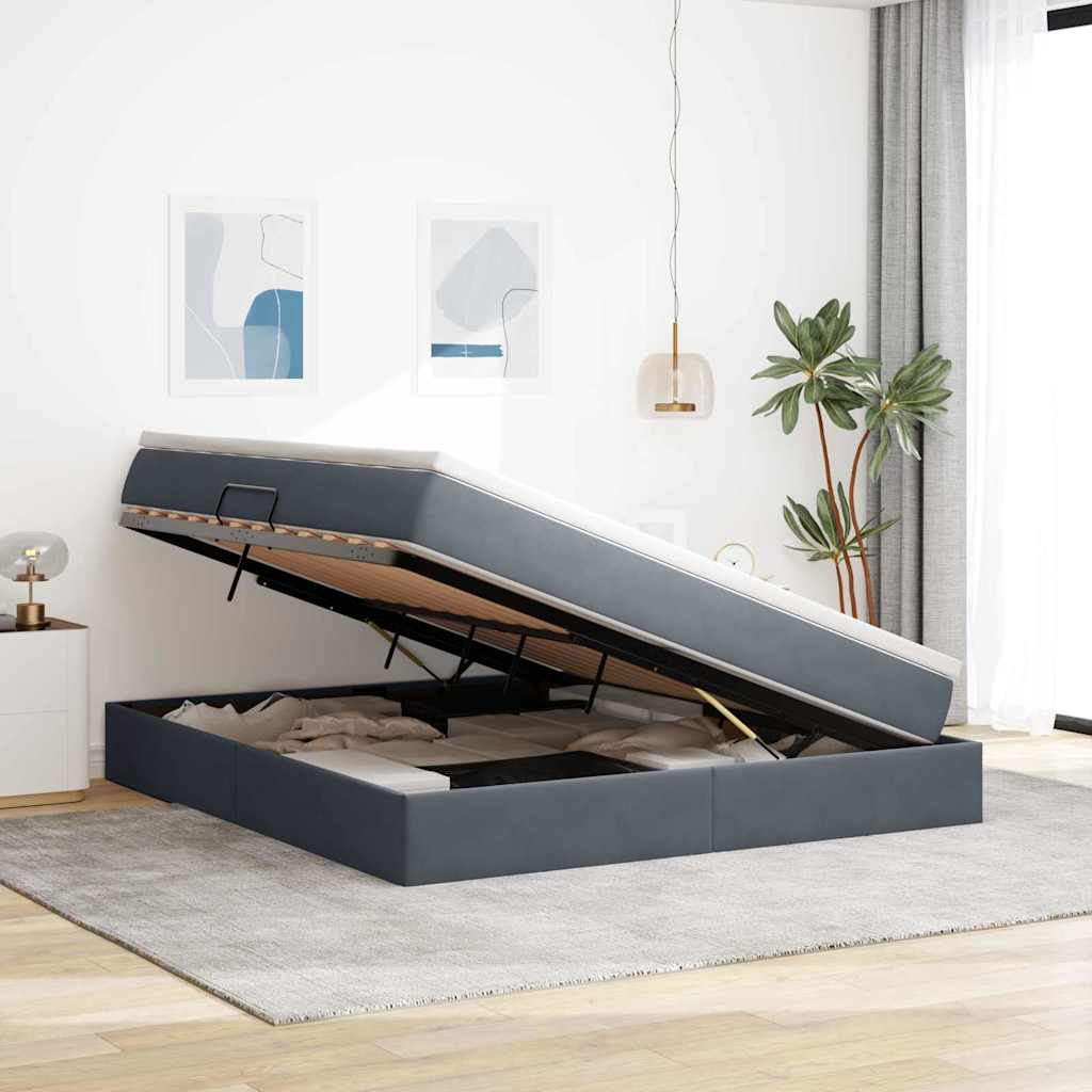 Aufbewahrungsbett mit Matratze Dunkelgrau 160 x 200 cm Samt