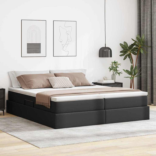 Aufbewahrungsbett mit Matratze Schwarz 180 x 200 cm Kunstleder