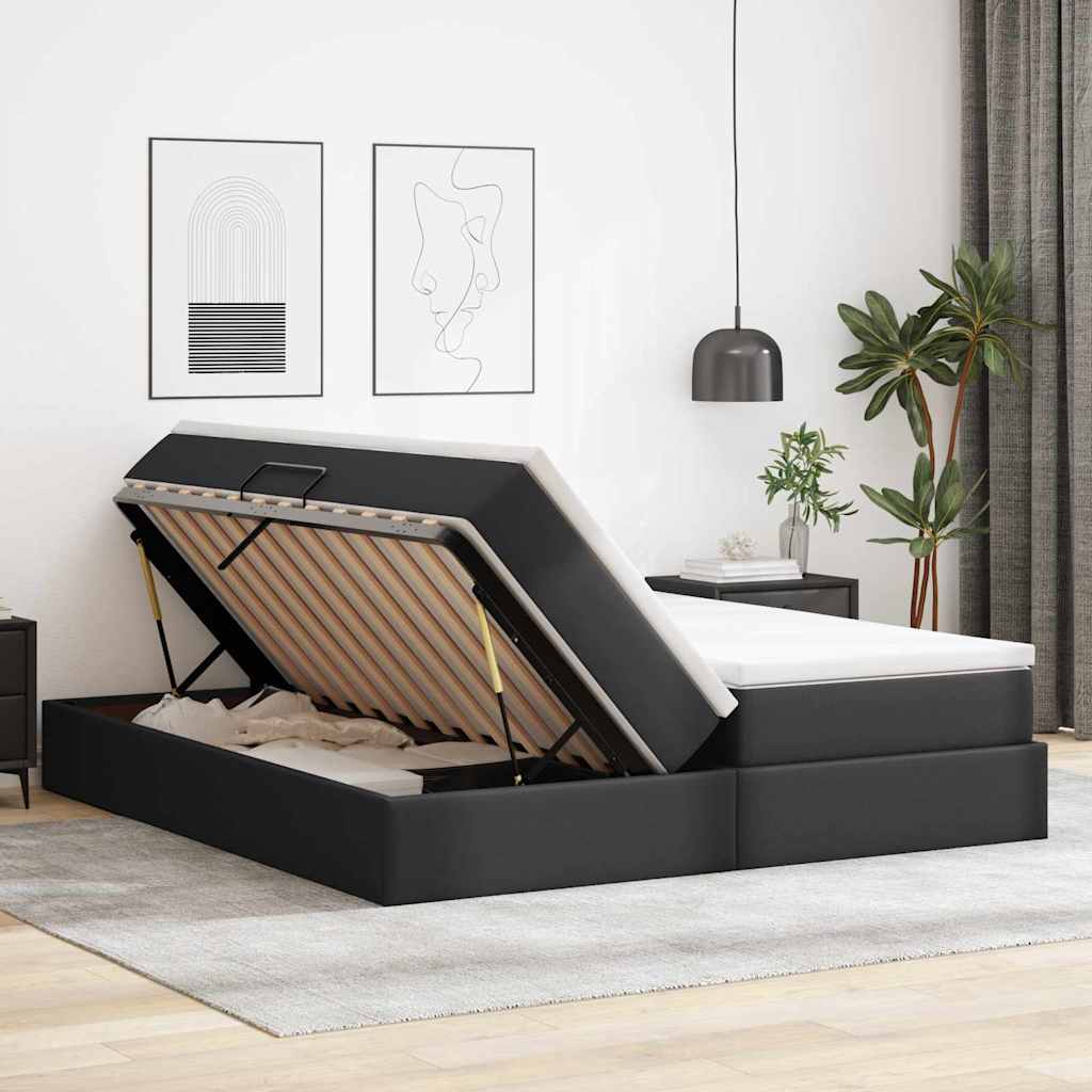 Aufbewahrungsbett mit Matratze Schwarz 180 x 200 cm Kunstleder