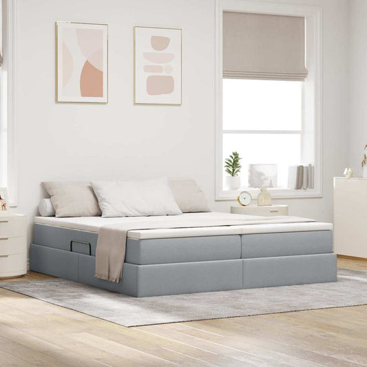 Aufbewahrungsbett mit Matratze Hellgrau 180 x 200 cm Polyester