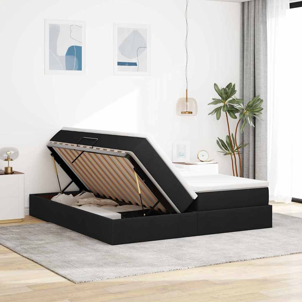 Aufbewahrungsbett mit Matratze Schwarz 180 x 200 cm Polyester