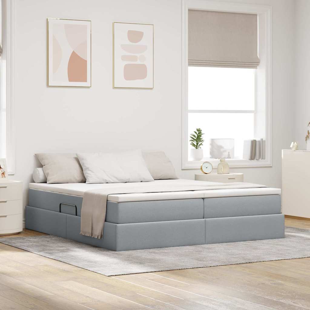 Aufbewahrungsbett mit Matratze Hellgrau 200 x 200 cm Polyester