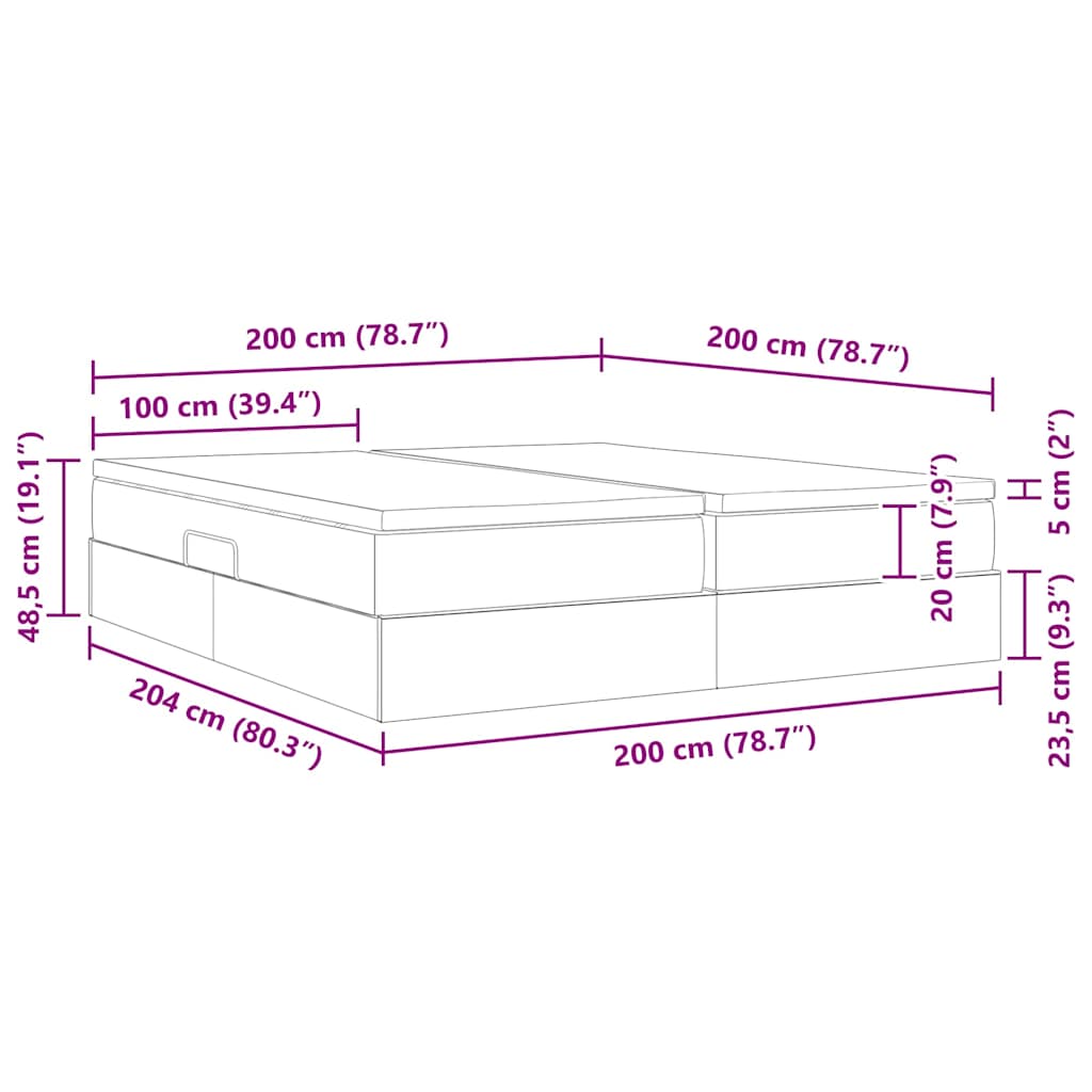 Aufbewahrungsbett mit Matratze Dunkelgrau 200 x 200 cm