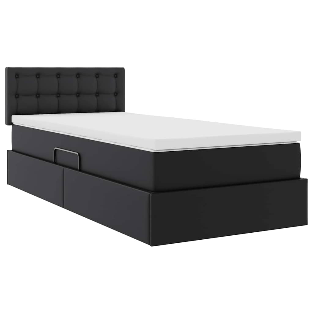Aufbewahrungsbett mit Matratze Schwarz 90 x 190 cm Kunstleder