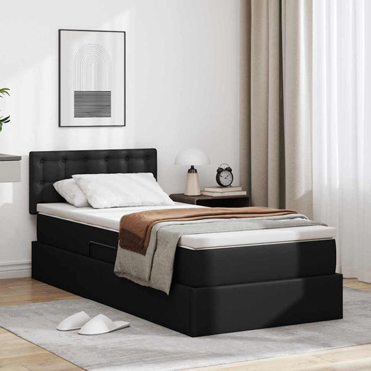 Aufbewahrungsbett mit Matratze Schwarz 90 x 200 cm Kunstleder