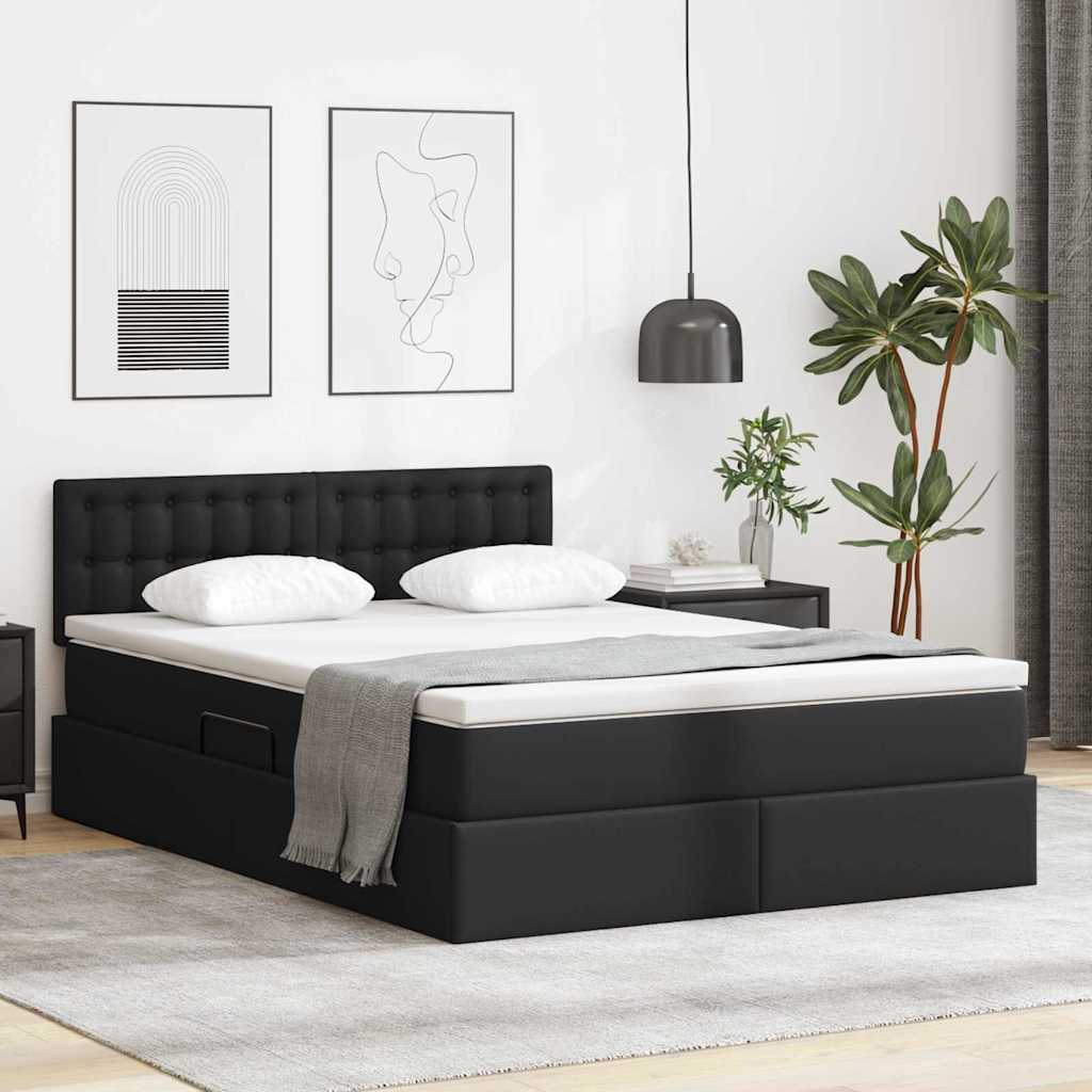 Aufbewahrungsbett mit Matratze Schwarz 140 x 200 cm Kunstleder
