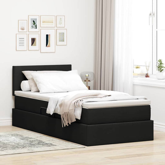 Aufbewahrungsbett mit Matratze Schwarz 90 x 190 cm Samt