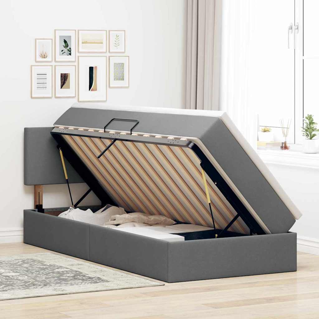 Aufbewahrungsbett mit Matratze Dunkelgrau 100 x 200 cm Samt