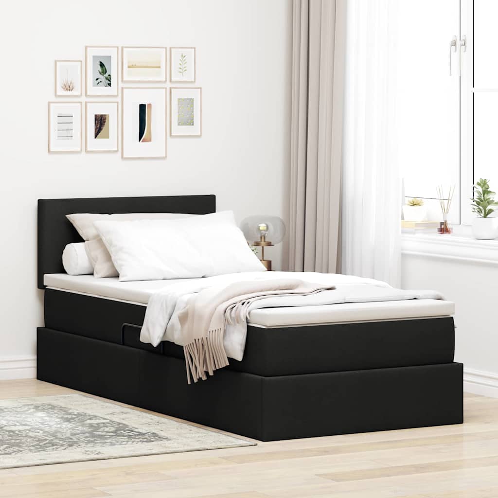 Aufbewahrungsbett mit Matratze Schwarz 100 x 200 cm Samt