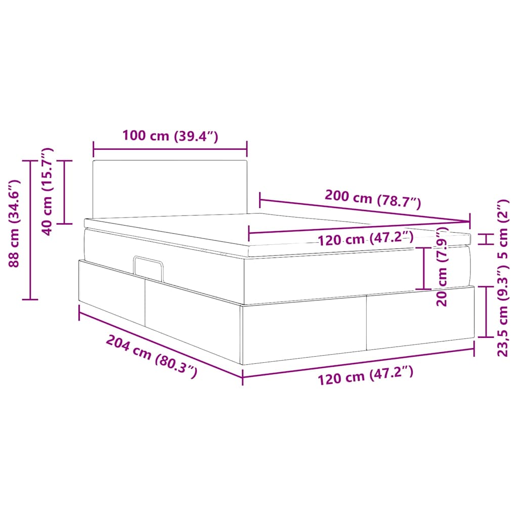 Aufbewahrungsbett mit Matratze Dunkelgrau 120 x 200 cm Samt