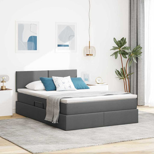 Aufbewahrungsbett mit Matratze Dunkelgrau 140 x 200 cm Samt
