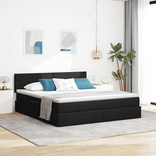 Aufbewahrungsbett mit Matratze Schwarz 160 x 200 cm Samt