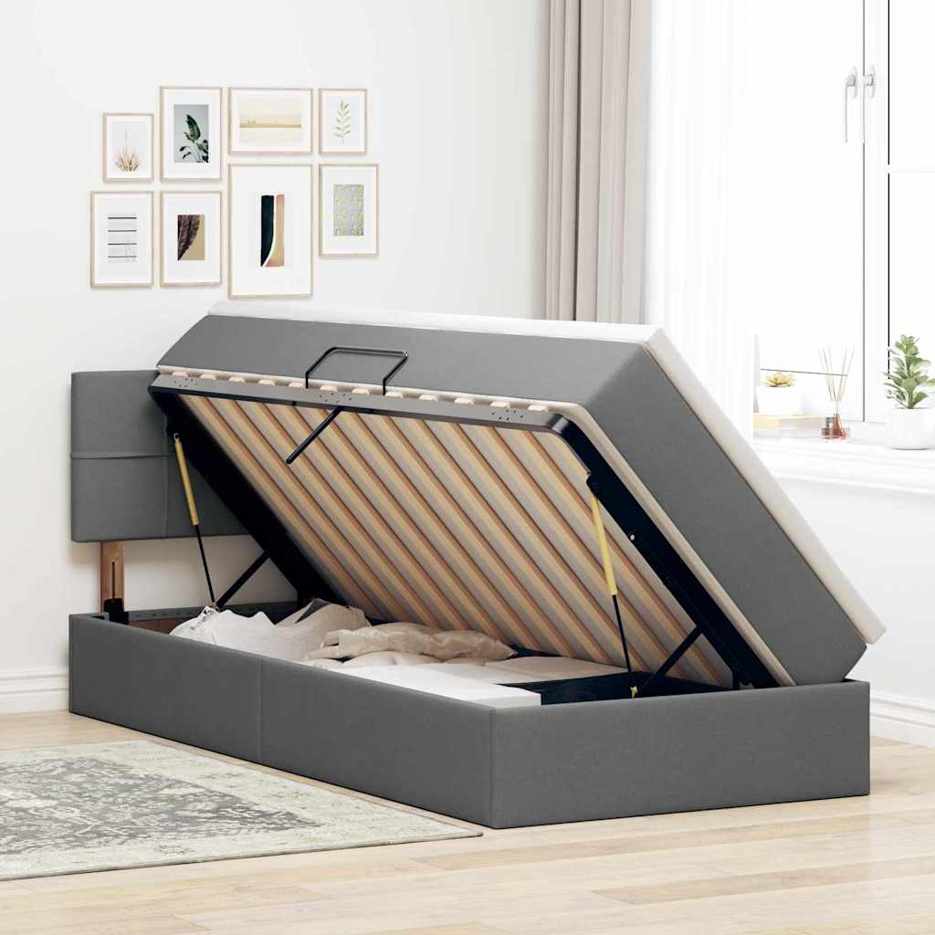 Aufbewahrungsbett mit Matratze Dunkelgrau 90 x 190 cm Samt